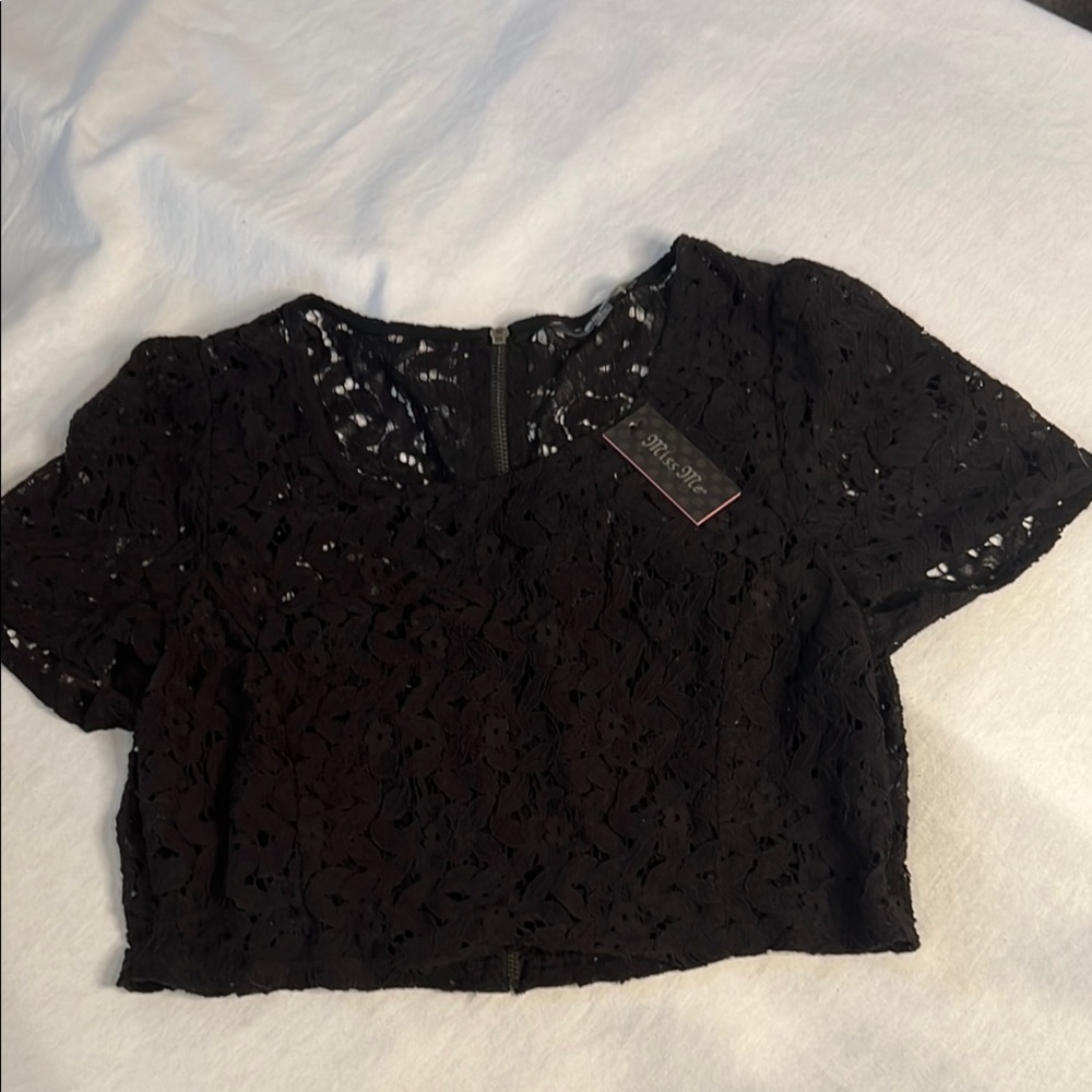NWT- Miss Me Black Crop Embellished Blouse - Picture 2 of 7